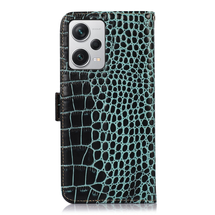 For Xiaomi Redmi Note 12 Pro+ China Magnetic Crocodile Texture Genuine Leather RFID Phone Case(Green) Eurekaonline