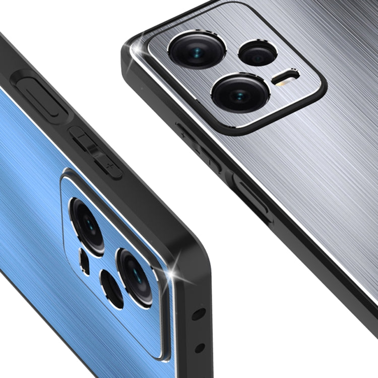 For Xiaomi Redmi Note 12 Pro China Metal Brushed Texture Shockproof Phone Case with Holder(Silver) Eurekaonline