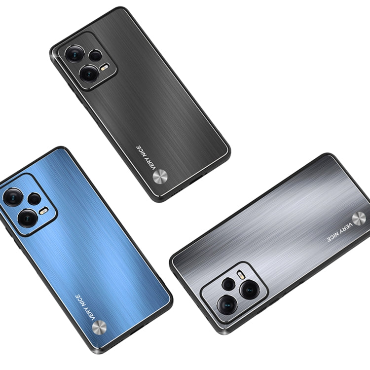 For Xiaomi Redmi Note 12 Pro China Metal Brushed Texture Shockproof Phone Case with Holder(Silver) Eurekaonline