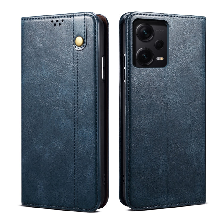 For Xiaomi Redmi Note 12 Pro China Oil Wax Crazy Horse Texture Leather Phone Case(Blue) Eurekaonline