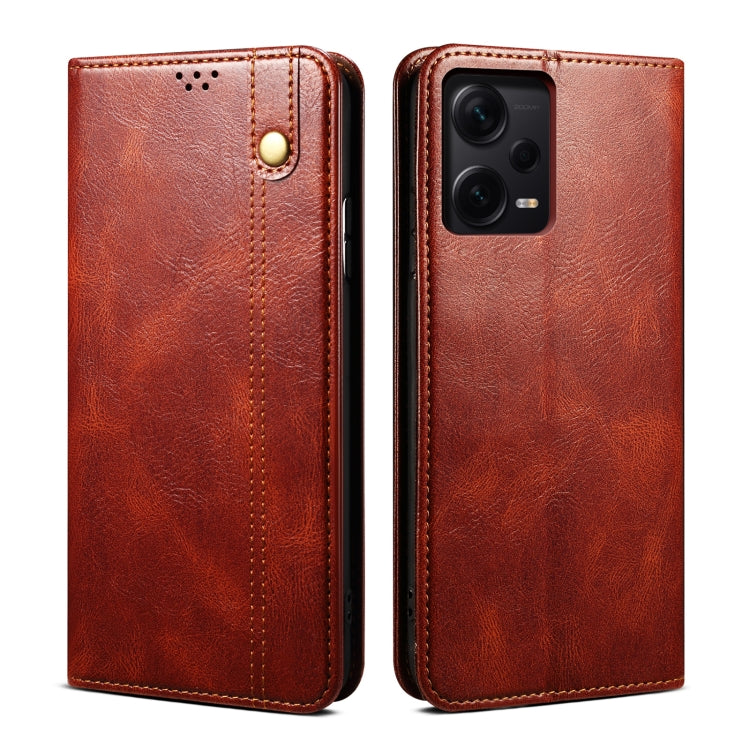 For Xiaomi Redmi Note 12 Pro China Oil Wax Crazy Horse Texture Leather Phone Case(Brown) Eurekaonline