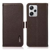 For Xiaomi Redmi Note 12 Pro+ China / Redmi Note 12 Explorer KHAZNEH Side-Magnetic Litchi Genuine Leather RFID Phone Case(Brown) Eurekaonline