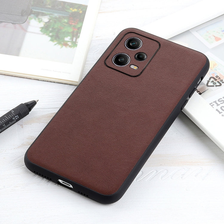 For Xiaomi Redmi Note 12 Pro China Sheep Texture Genuine Leather Shockproof Phone Case(Brown) Eurekaonline