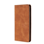 For Xiaomi Redmi Note 12 Pro China Skin Feel Magnetic Horizontal Flip Leather Phone Case(Light Brown) Eurekaonline