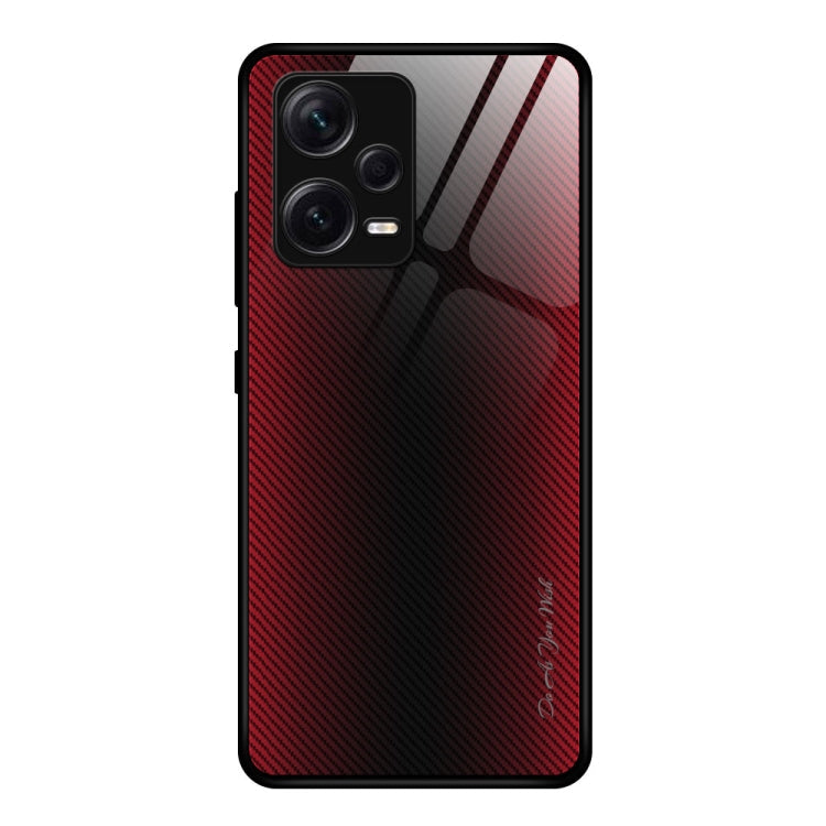 For Xiaomi Redmi Note 12 Pro+ China Texture Gradient Glass TPU Phone Case(Red) Eurekaonline