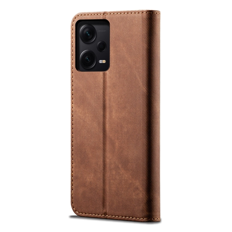 For Xiaomi Redmi Note 12 Pro Denim Texture Leather Phone Case(Brown) Eurekaonline