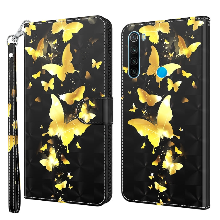 For Xiaomi Redmi Note 8 2021 3D Painting Pattern TPU + PU Leather Phone Case(Gold Butterfly) Eurekaonline