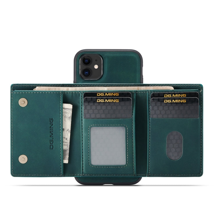 For iPhone 11 DG.MING M1 Series 3-Fold Multi Card Wallet + Magnetic Back Cover Shockproof Case with Holder Function (Green) Eurekaonline