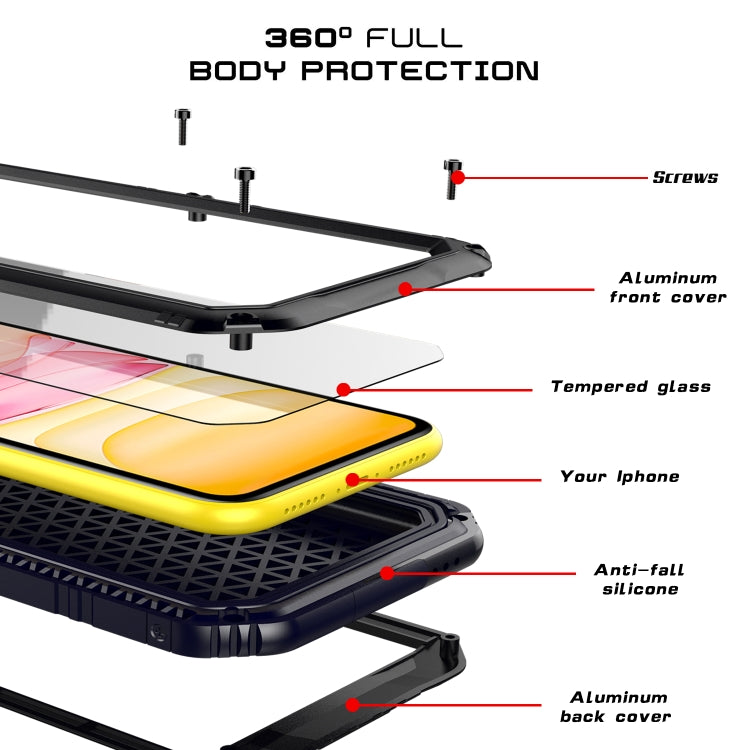 For iPhone 11 Dustproof Shockproof Waterproof Silicone + Metal Protective Case(Black) Eurekaonline