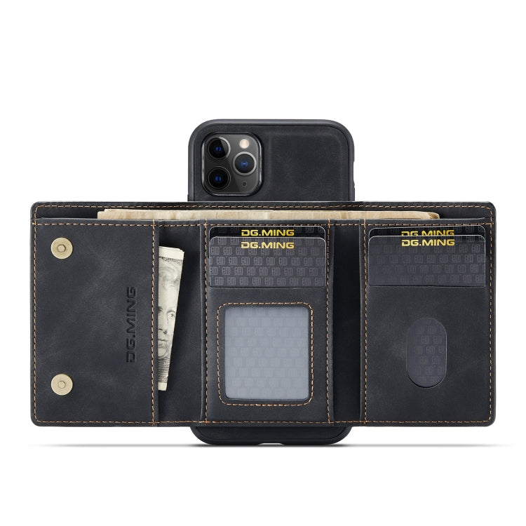 For iPhone 11 Pro DG.MING M1 Series 3-Fold Multi Card Wallet + Magnetic Back Cover Shockproof Case with Holder Function (Black) Eurekaonline