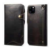For iPhone 11 Pro Max Denior Oil Wax Cowhide Magnetic Button Horizontal Flip Leather Case with Card Slots & Wallet(Black) Eurekaonline