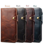 For iPhone 11 Pro Max Denior Oil Wax Cowhide Magnetic Button Horizontal Flip Leather Case with Card Slots & Wallet(Brown) Eurekaonline