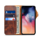 For iPhone 11 Pro Max Denior Oil Wax Cowhide Magnetic Button Horizontal Flip Leather Case with Card Slots & Wallet(Brown) Eurekaonline