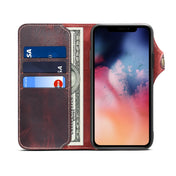 For iPhone 11 Pro Max Denior Oil Wax Cowhide Magnetic Button Horizontal Flip Leather Case with Card Slots & Wallet(Dark Red) Eurekaonline