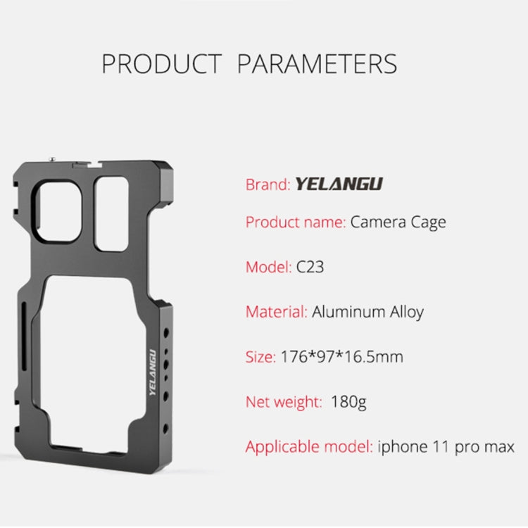 For iPhone 11 Pro Max YELANGU C23 Video Camera Cage Stabilizer with PC Case (Black) Eurekaonline
