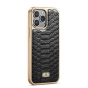 For iPhone 12 / 12 Pro Fierre Shann Python Texture Electroplating PU Phone Case(Black) Eurekaonline