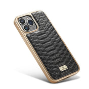 For iPhone 12 / 12 Pro Fierre Shann Python Texture Electroplating PU Phone Case(Black) Eurekaonline
