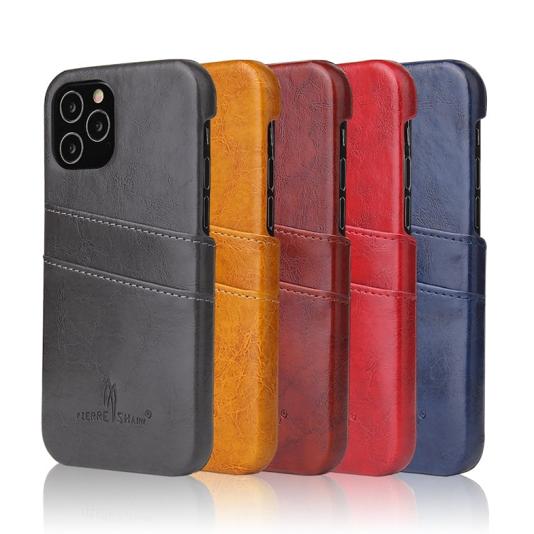 For iPhone 12 / 12 Pro Fierre Shann Retro Oil Wax Texture PU Leather Case with Card Slots(Brown) Eurekaonline