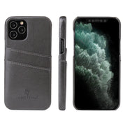 For iPhone 12 / 12 Pro Fierre Shann Retro Oil Wax Texture PU Leather Case with Card Slots(Grey) Eurekaonline