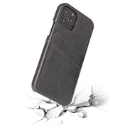 For iPhone 12 / 12 Pro Fierre Shann Retro Oil Wax Texture PU Leather Case with Card Slots(Grey) Eurekaonline