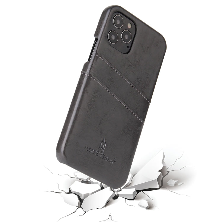 For iPhone 12 / 12 Pro Fierre Shann Retro Oil Wax Texture PU Leather Case with Card Slots(Grey) Eurekaonline