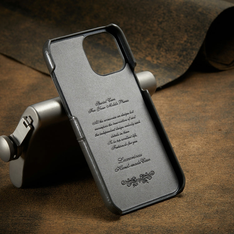 For iPhone 12 / 12 Pro Fierre Shann Retro Oil Wax Texture PU Leather Case with Card Slots(Grey) Eurekaonline