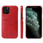 For iPhone 12 / 12 Pro Fierre Shann Retro Oil Wax Texture PU Leather Case with Card Slots(Red) Eurekaonline