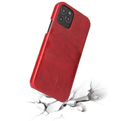 For iPhone 12 / 12 Pro Fierre Shann Retro Oil Wax Texture PU Leather Case with Card Slots(Red) Eurekaonline