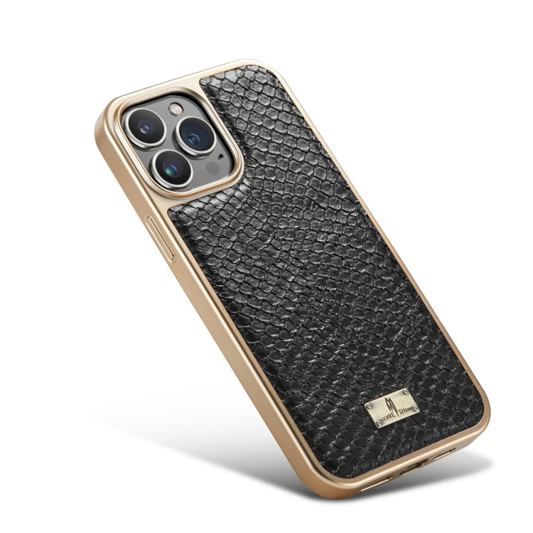 For iPhone 12 / 12 Pro Fierre Shann Snake Texture Electroplating PU Phone Case(Black) Eurekaonline