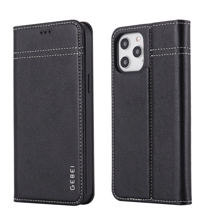  12 Pro GEBEI Top-grain Leather Horizontal Flip Protective Case with Holder & Card Slots(Black) Eurekaonline