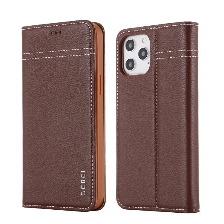  12 Pro GEBEI Top-grain Leather Horizontal Flip Protective Case with Holder & Card Slots(Brown) Eurekaonline