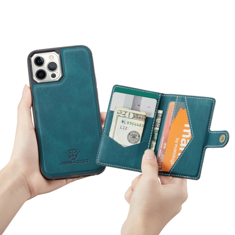 For iPhone 12 / 12 Pro JEEHOOD Retro Magnetic Detachable Protective Case with Wallet & Card Slot & Holder(Blue) Eurekaonline