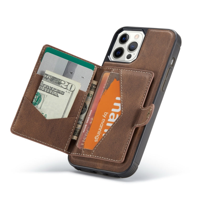 For iPhone 12 / 12 Pro JEEHOOD Retro Magnetic Detachable Protective Case with Wallet & Card Slot & Holder(Brown) Eurekaonline
