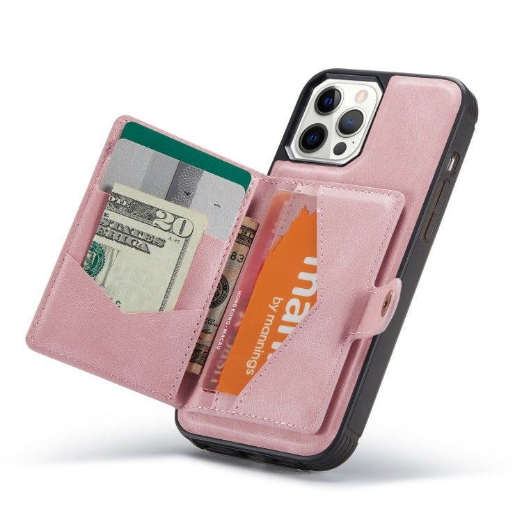 For iPhone 12 / 12 Pro JEEHOOD Retro Magnetic Detachable Protective Case with Wallet & Card Slot & Holder(Pink) Eurekaonline