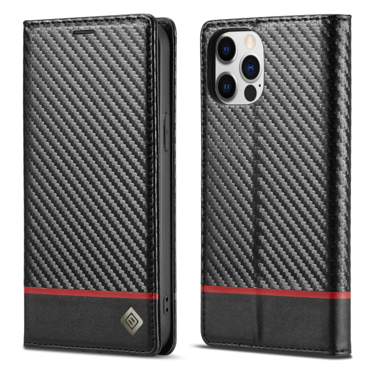 12 Pro LC.IMEEKE Carbon Fiber PU + TPU Horizontal Flip Leather Case with Holder & Card Slot & Wallet(Horizontal Black) Eurekaonline