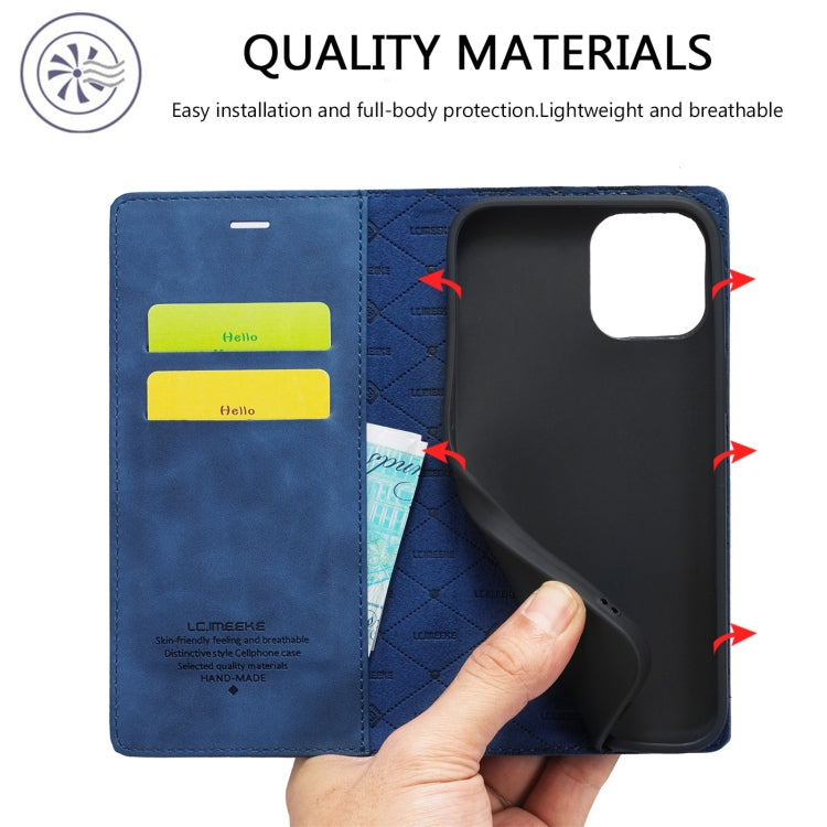 For iPhone 12 / 12 Pro LC.IMEEKE Strong Magnetism Ultra-thin Horizontal Flip Shockproof Matte TPU + PU Leather Case with Holder & Card Slots & Wallet(Blue) Eurekaonline