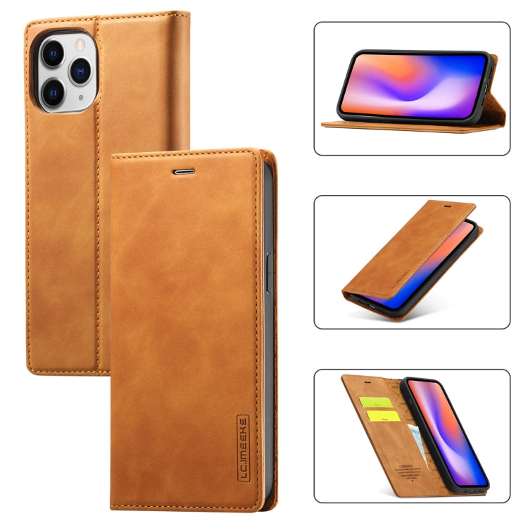  12 Pro LC.IMEEKE Strong Magnetism Ultra-thin Horizontal Flip Shockproof Matte TPU + PU Leather Case with Holder & Card Slots & Wallet(Brown) Eurekaonline