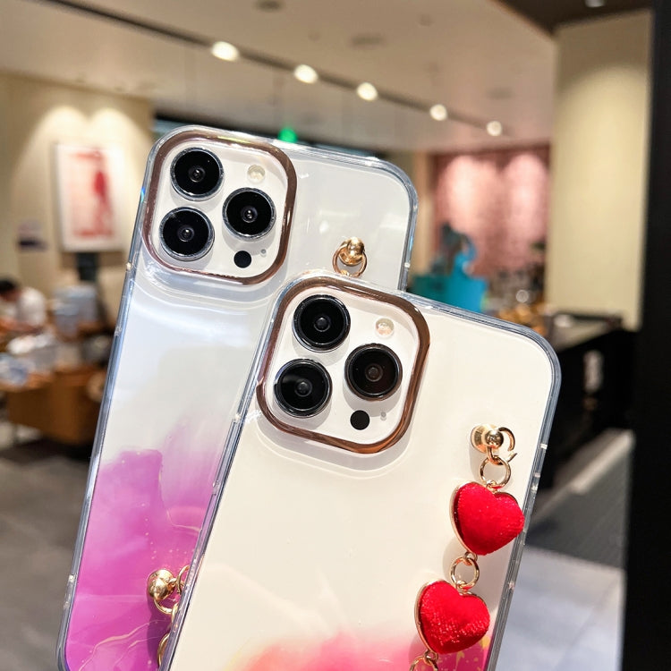 For iPhone 12 Gold Halo Marble Pattern Case with Love Bracelet(Red) Eurekaonline