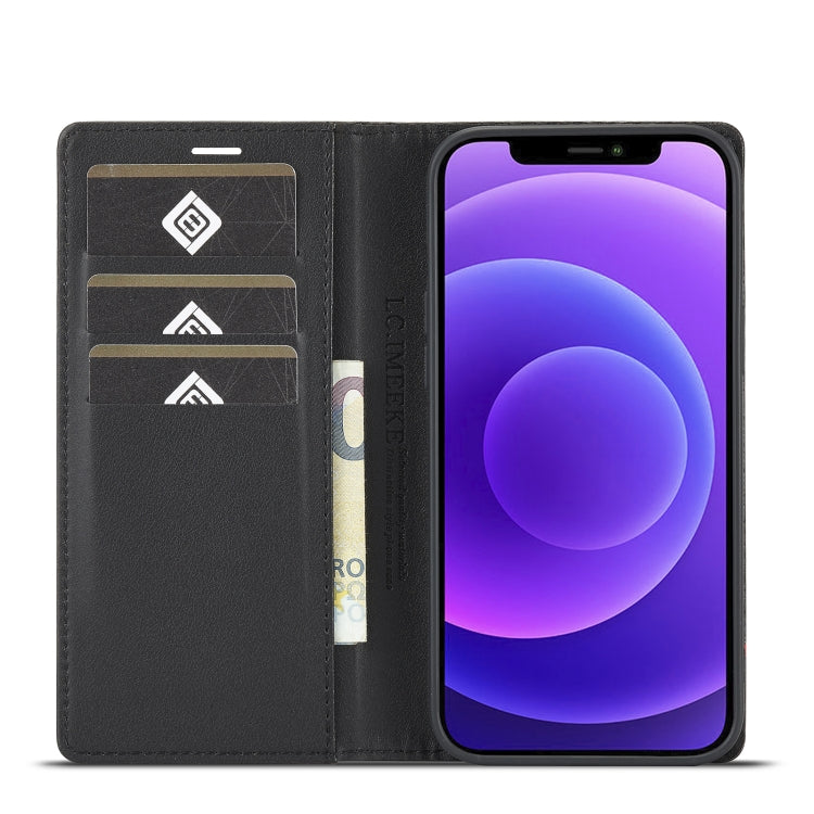 For iPhone 12 mini LC.IMEEKE Carbon Fiber PU + TPU Horizontal Flip Leather Case with Holder & Card Slot & Wallet (Vertical Black) Eurekaonline