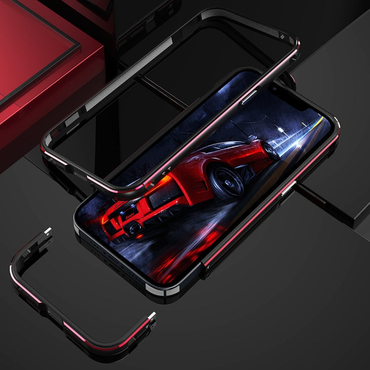 For iPhone 13 Aurora Series Lens Protector + Metal Frame Protective Case(Black Red) Eurekaonline