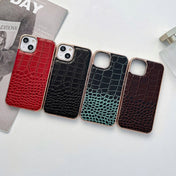 For iPhone 13 Crocodile Texture Genuine Leather Nano Electroplating Phone Case(Coffee) Eurekaonline