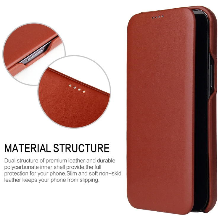 For iPhone 13 Fierre Shann Magnetic Genuine Leather Phone Case(Brown) Eurekaonline