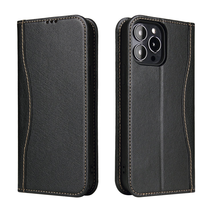 For iPhone 13 Genuine Leather Horizontal Flip Leather Case with Holder & Card Slots & Wallet(Black) Eurekaonline