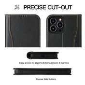 For iPhone 13 Genuine Leather Horizontal Flip Leather Case with Holder & Card Slots & Wallet(Black) Eurekaonline