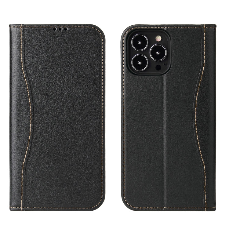 For iPhone 13 Genuine Leather Horizontal Flip Leather Case with Holder & Card Slots & Wallet(Black) Eurekaonline