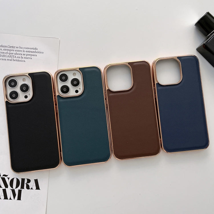 For iPhone 13 Genuine Leather Xiaoya Series Nano Electroplating Phone Case(Black) Eurekaonline