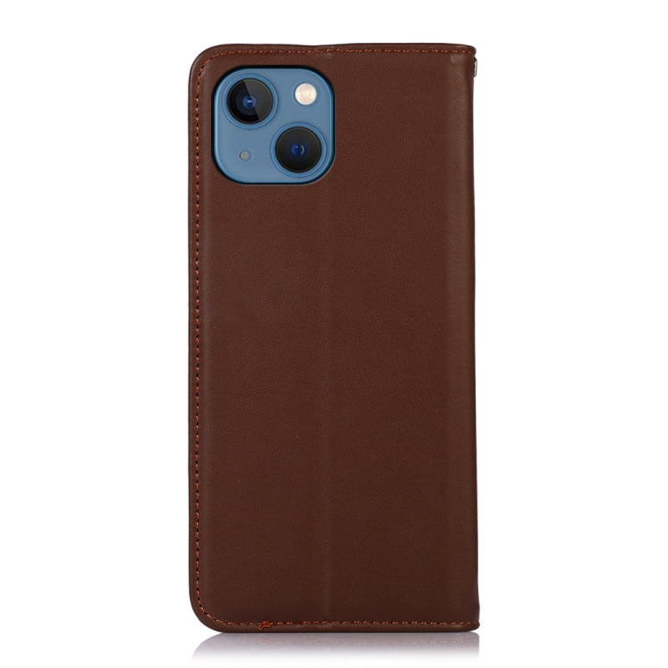 For iPhone 13 KHAZNEH Nappa Top Layer Cowhide Leather Phone Case(Brown) Eurekaonline