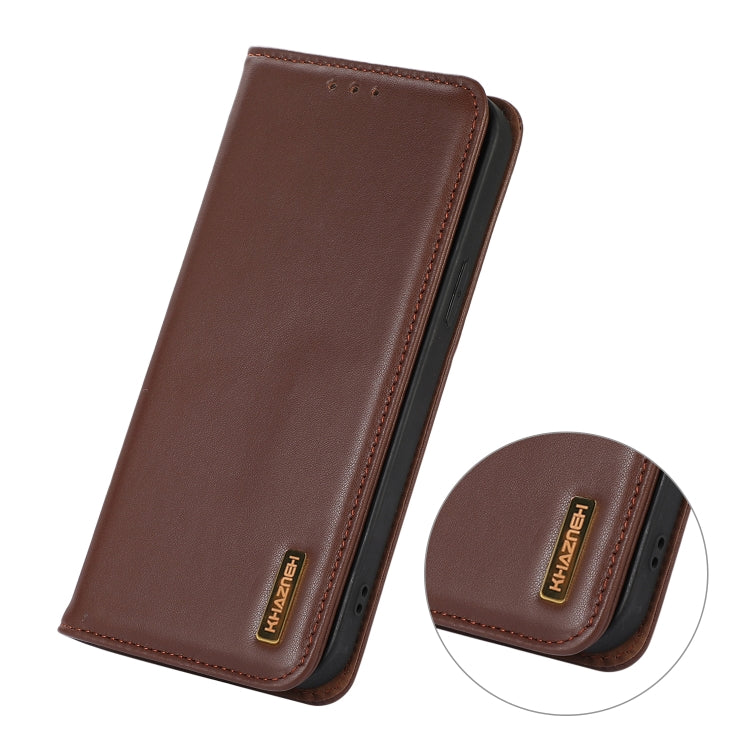 For iPhone 13 KHAZNEH Nappa Top Layer Cowhide Leather Phone Case(Brown) Eurekaonline