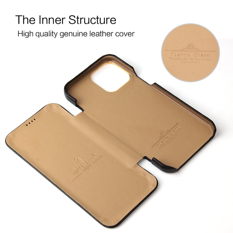 For iPhone 13 Pro Max Fierre Shann Magnetic Genuine Leather Phone Case (Black) Eurekaonline