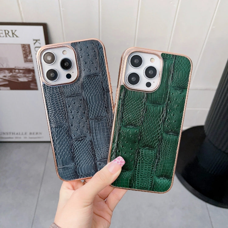 For iPhone 13 Pro Max Nano Electroplate Mahjong Texture Leather Phone Case(Black) Eurekaonline